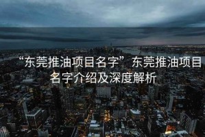 “東莞推油項目名字”東莞推油項目名字介紹及深度解析