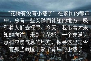 “花橋有沒(méi)有小巷子”在繁忙的都市中，總有一些安靜而神秘的地方，吸引著人們?nèi)ヌ綄?。今天，我?guī)е鴮?duì)未知的向往，來(lái)到了花橋，一個(gè)充滿詩(shī)意和浪漫氣息的地方，探尋這里是否有那些藏匿于繁華背后的小巷子