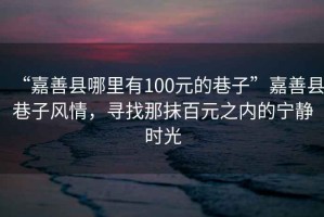 “嘉善縣哪里有100元的巷子”嘉善縣巷子風(fēng)情，尋找那抹百元之內(nèi)的寧?kù)o時(shí)光