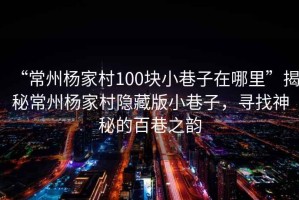 “常州楊家村100塊小巷子在哪里”揭秘常州楊家村隱藏版小巷子，尋找神秘的百巷之韻