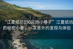 “江夏紙坊150元的小巷子”江夏紙坊的秘密小巷，一次意外的發(fā)現(xiàn)與體驗