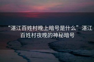 “湛江百姓村晚上暗號是什么”湛江百姓村夜晚的神秘暗號