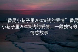 “番禺小巷子里200塊錢的愛情”番禺小巷子里200塊錢的愛情，一段獨特的情感故事