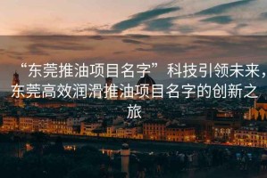 “東莞推油項目名字”科技引領(lǐng)未來，東莞高效潤滑推油項目名字的創(chuàng)新之旅