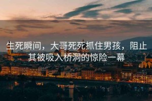 生死瞬間，大哥死死抓住男孩，阻止其被吸入橋洞的驚險一幕