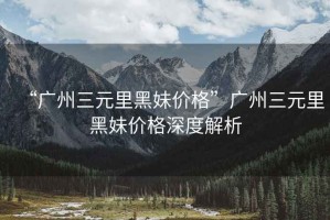 “廣州三元里黑妹價格”廣州三元里黑妹價格深度解析