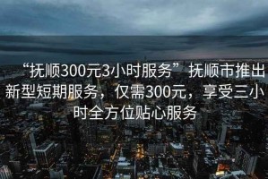 “撫順300元3小時(shí)服務(wù)”撫順市推出新型短期服務(wù)，僅需300元，享受三小時(shí)全方位貼心服務(wù)