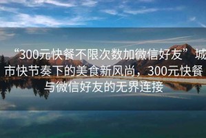 “300元快餐不限次數(shù)加微信好友”城市快節(jié)奏下的美食新風(fēng)尚，300元快餐與微信好友的無(wú)界連接
