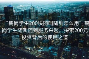 “鶴崗學生200塊隨叫隨到怎么用”鶴崗學生隨叫隨到服務興起，探索200元投資背后的使用之道