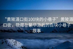 “黃陂灄口街100塊的小巷子”黃陂灄口街，隱藏在繁華背后的百塊小巷子故事