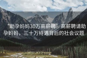 “助孕媽媽30萬高薪聘”高薪聘請助孕媽媽，三十萬待遇背后的社會議題