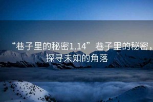 “巷子里的秘密1.14”巷子里的秘密，探尋未知的角落