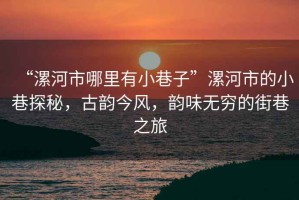 “漯河市哪里有小巷子”漯河市的小巷探秘，古韻今風(fēng)，韻味無窮的街巷之旅
