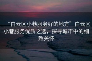 “白云區(qū)小巷服務(wù)好的地方”白云區(qū)小巷服務(wù)優(yōu)質(zhì)之選，探尋城市中的細(xì)致關(guān)懷