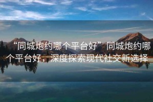 “同城炮約哪個平臺好”同城炮約哪個平臺好，深度探索現(xiàn)代社交新選擇