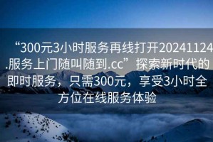 “300元3小時(shí)服務(wù)再線打開20241124.服務(wù)上門隨叫隨到.cc”探索新時(shí)代的即時(shí)服務(wù)，只需300元，享受3小時(shí)全方位在線服務(wù)體驗(yàn)