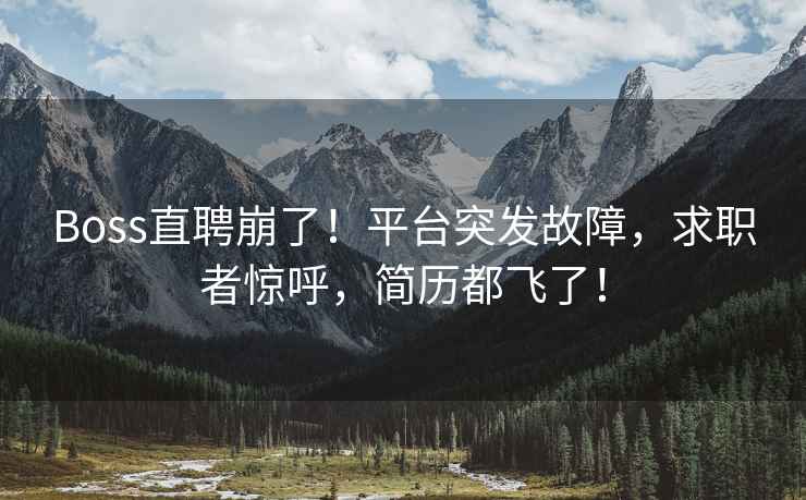 Boss直聘崩了！平臺突發(fā)故障，求職者驚呼，簡歷都飛了！