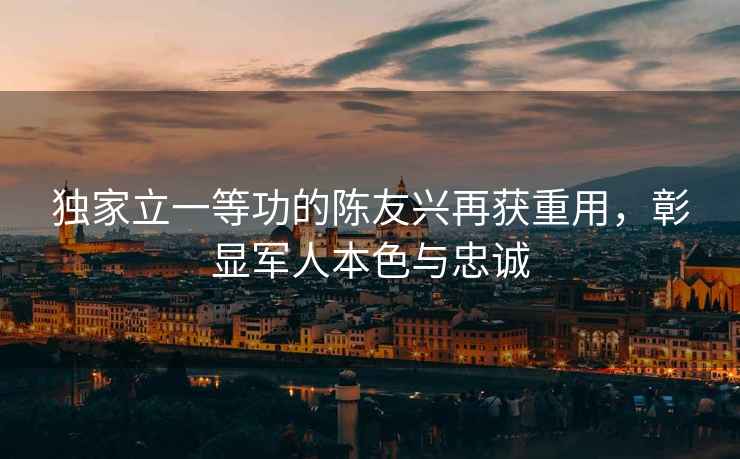 獨家立一等功的陳友興再獲重用，彰顯軍人本色與忠誠