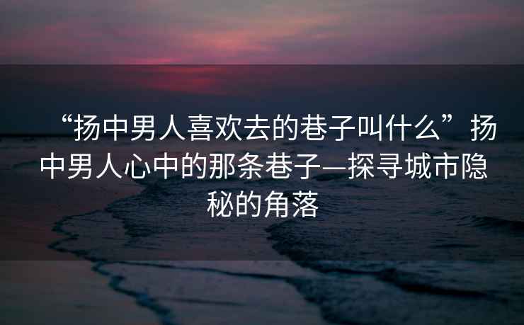 “揚中男人喜歡去的巷子叫什么”揚中男人心中的那條巷子—探尋城市隱秘的角落