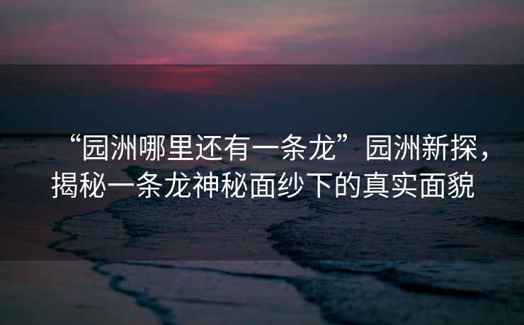 “園洲哪里還有一條龍”園洲新探，揭秘一條龍神秘面紗下的真實(shí)面貌