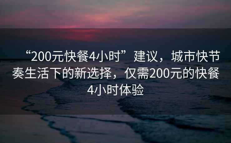 “200元快餐4小時”建議，城市快節(jié)奏生活下的新選擇，僅需200元的快餐4小時體驗