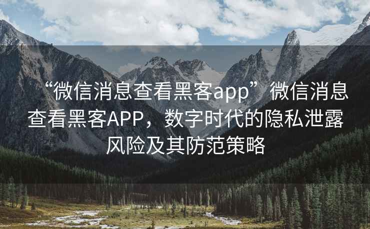 “微信消息查看黑客app”微信消息查看黑客APP，數(shù)字時(shí)代的隱私泄露風(fēng)險(xiǎn)及其防范策略