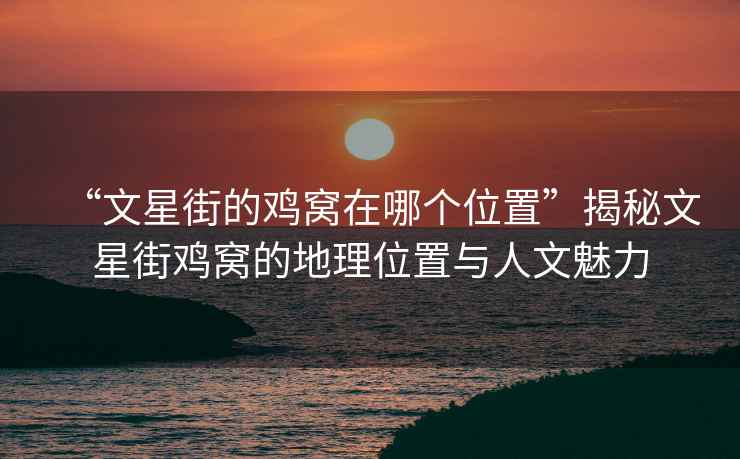“文星街的雞窩在哪個位置”揭秘文星街雞窩的地理位置與人文魅力