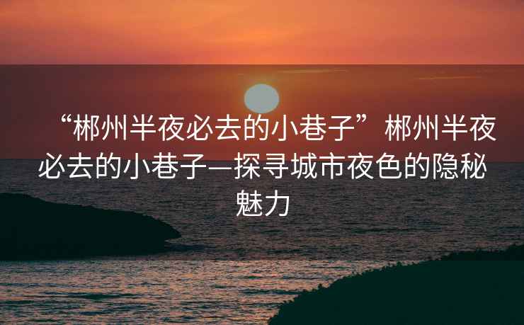 “郴州半夜必去的小巷子”郴州半夜必去的小巷子—探尋城市夜色的隱秘魅力