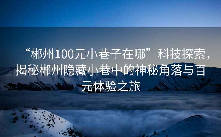 “郴州100元小巷子在哪”科技探索，揭秘郴州隱藏小巷中的神秘角落與百元體驗之旅