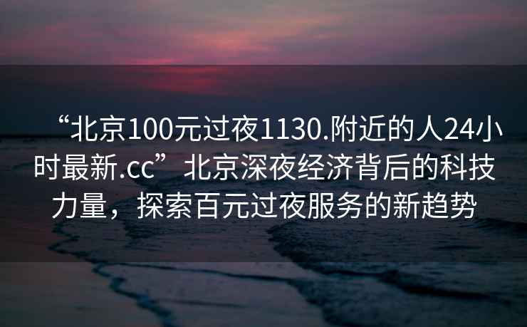 “北京100元過夜1130.附近的人24小時最新.cc”北京深夜經濟背后的科技力量，探索百元過夜服務的新趨勢