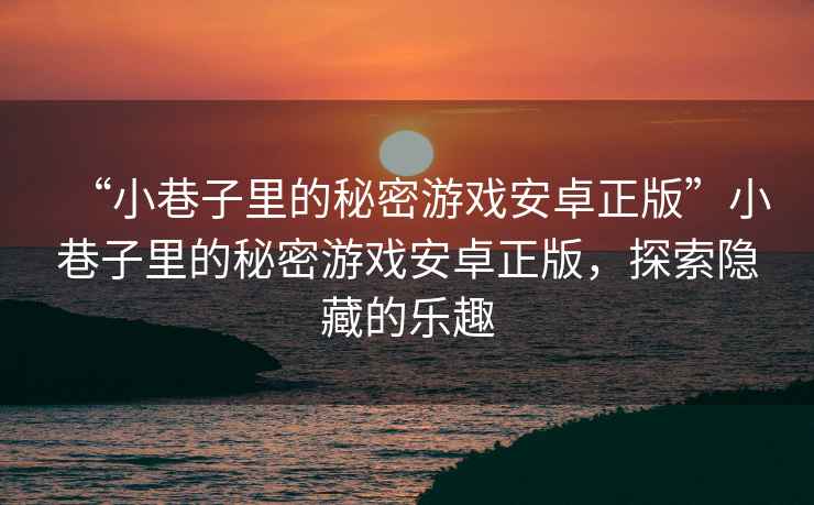 “小巷子里的秘密游戲安卓正版”小巷子里的秘密游戲安卓正版，探索隱藏的樂趣