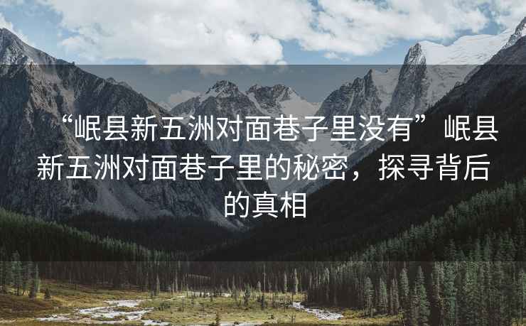 “岷縣新五洲對(duì)面巷子里沒有”岷縣新五洲對(duì)面巷子里的秘密，探尋背后的真相