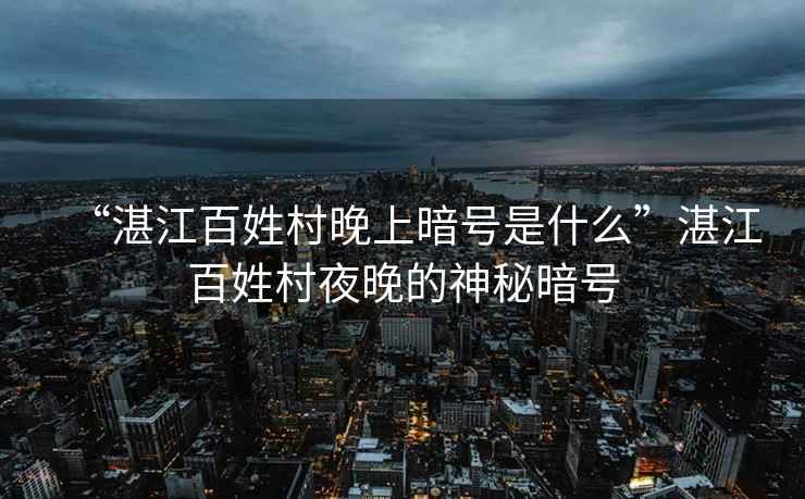 “湛江百姓村晚上暗號是什么”湛江百姓村夜晚的神秘暗號