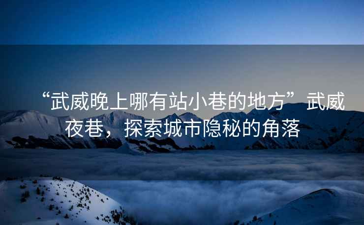 “武威晚上哪有站小巷的地方”武威夜巷，探索城市隱秘的角落