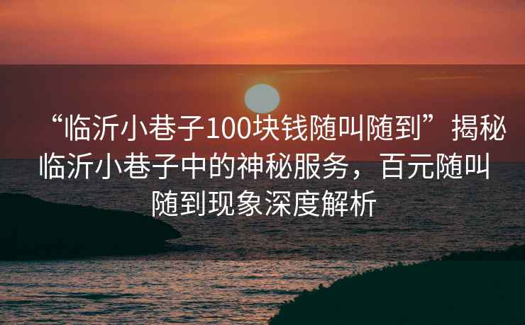 “臨沂小巷子100塊錢隨叫隨到”揭秘臨沂小巷子中的神秘服務(wù)，百元隨叫隨到現(xiàn)象深度解析