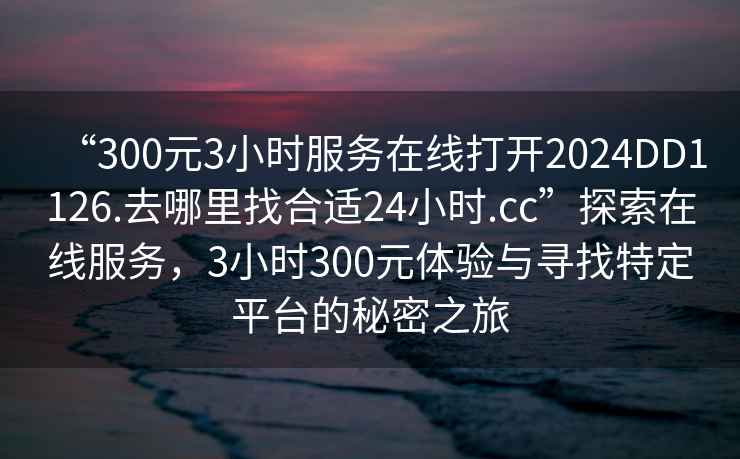 “300元3小時服務在線打開2024DD1126.去哪里找合適24小時.cc”探索在線服務，3小時300元體驗與尋找特定平臺的秘密之旅