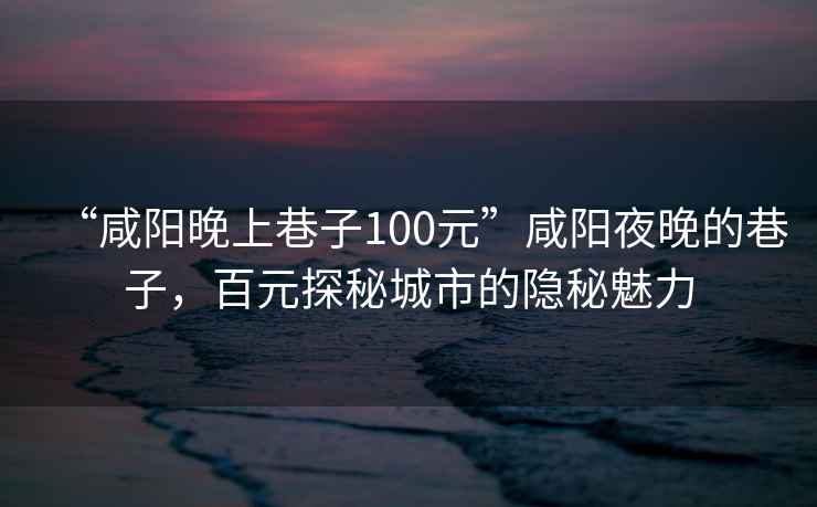 “咸陽晚上巷子100元”咸陽夜晚的巷子，百元探秘城市的隱秘魅力