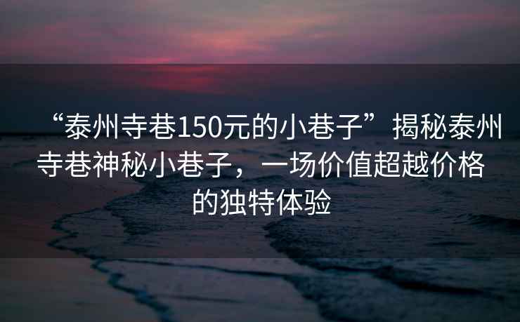 “泰州寺巷150元的小巷子”揭秘泰州寺巷神秘小巷子，一場價值超越價格的獨特體驗
