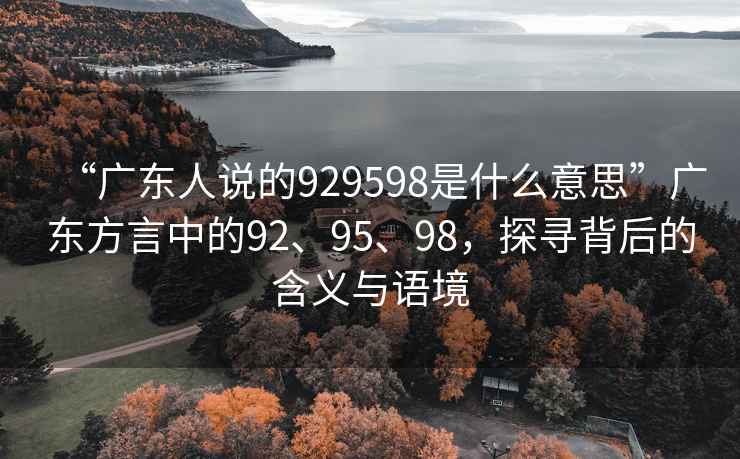 “廣東人說的929598是什么意思”廣東方言中的92、95、98，探尋背后的含義與語境