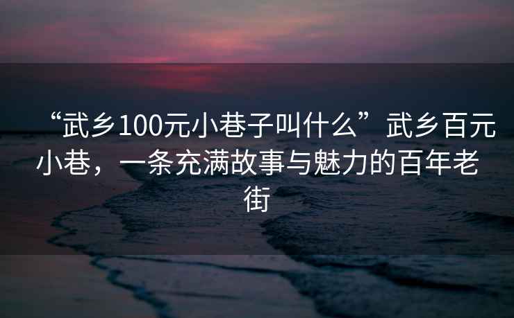 “武鄉(xiāng)100元小巷子叫什么”武鄉(xiāng)百元小巷，一條充滿故事與魅力的百年老街