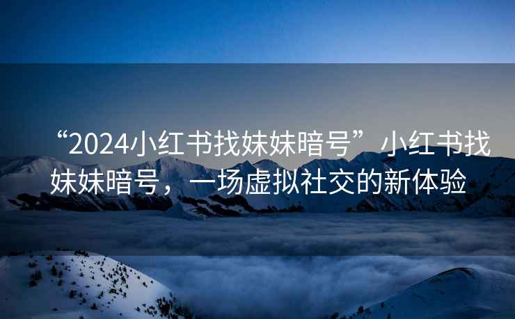 “2024小紅書找妹妹暗號”小紅書找妹妹暗號，一場虛擬社交的新體驗(yàn)