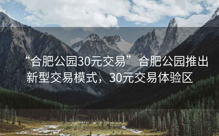 “合肥公園30元交易”合肥公園推出新型交易模式，30元交易體驗區(qū)