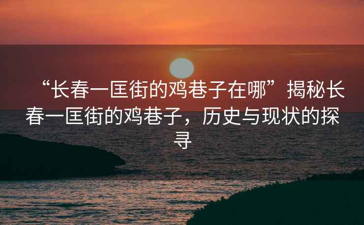 “長春一匡街的雞巷子在哪”揭秘長春一匡街的雞巷子，歷史與現(xiàn)狀的探尋