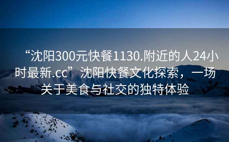 “沈陽(yáng)300元快餐1130.附近的人24小時(shí)最新.cc”沈陽(yáng)快餐文化探索，一場(chǎng)關(guān)于美食與社交的獨(dú)特體驗(yàn)