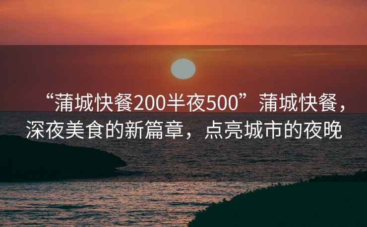 “蒲城快餐200半夜500”蒲城快餐，深夜美食的新篇章，點(diǎn)亮城市的夜晚