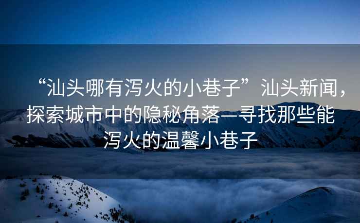 “汕頭哪有瀉火的小巷子”汕頭新聞，探索城市中的隱秘角落—尋找那些能瀉火的溫馨小巷子