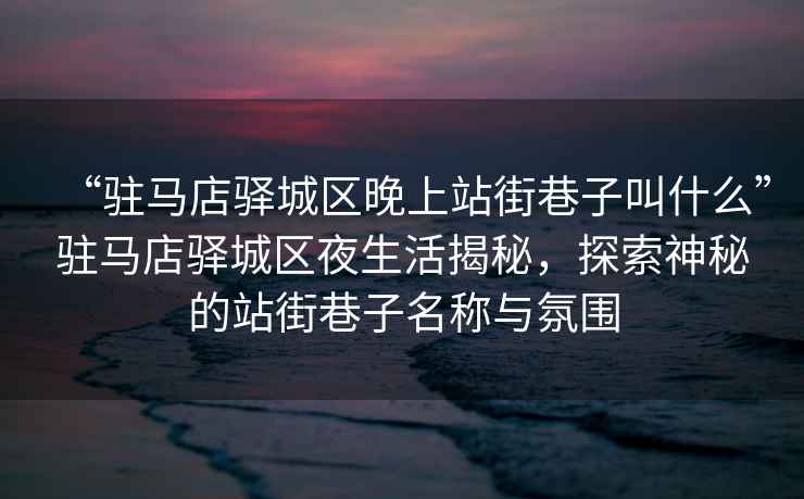 “駐馬店驛城區(qū)晚上站街巷子叫什么”駐馬店驛城區(qū)夜生活揭秘，探索神秘的站街巷子名稱與氛圍