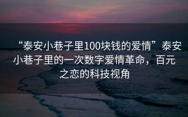 “泰安小巷子里100塊錢的愛情”泰安小巷子里的一次數(shù)字愛情革命，百元之戀的科技視角