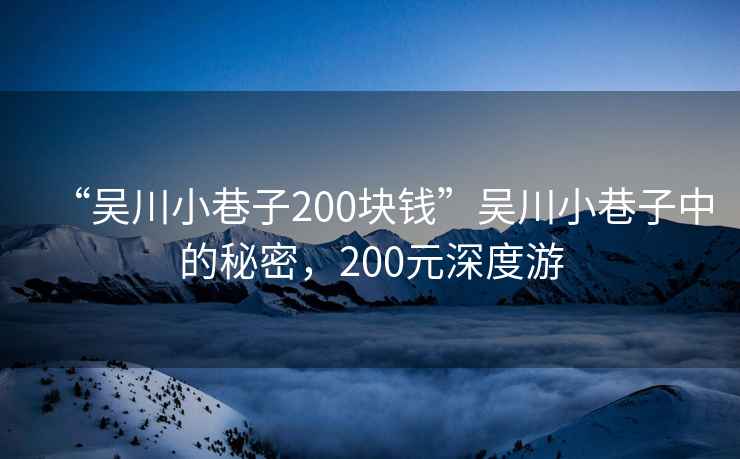 “吳川小巷子200塊錢”吳川小巷子中的秘密，200元深度游