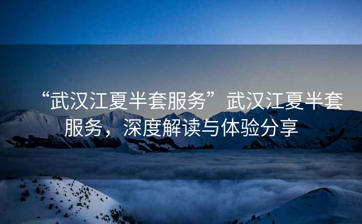 “武漢江夏半套服務(wù)”武漢江夏半套服務(wù)，深度解讀與體驗(yàn)分享